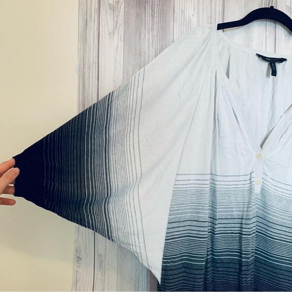 BCBGMAXAZRIA Silk Blend Black Striped Dolan Sleeve Blouse Top One Size Fits Most - Picture 3 of 5